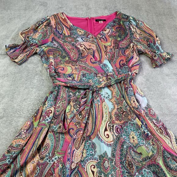 Tommy Hilfiger Women’s Pink Paisley Wrap Asymmetrical Dress Size 16 Fairycore - Picture 4 of 11